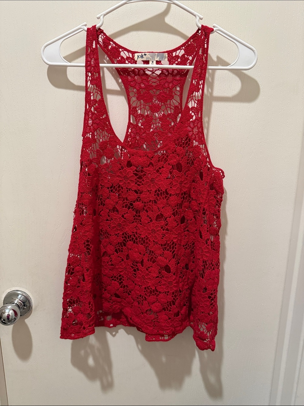 Jolt Red Crochet Floral Racerback Tank